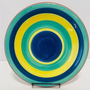 Pier 1 Striped Circles Blue Yellow Green Red Salad/Dessert Plate Italy